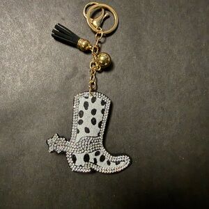 Mint Rhinestone Cowhide Cowboy Boot Key & Card Holder - Black & White